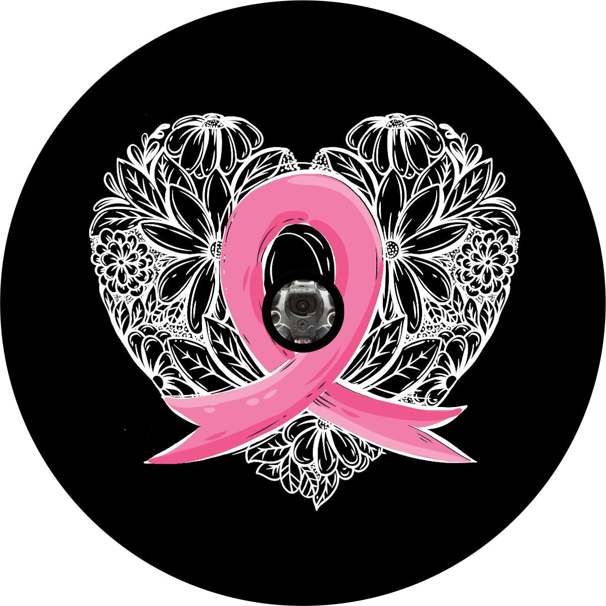 Pink Ribbon Breast Cancer + Heart Spare Tire Cover for Jeep, Camper