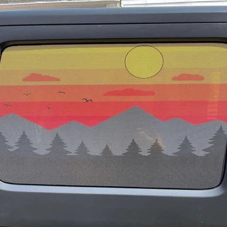 Mountain scene at sunset Jeep Wrangler custom window decal.