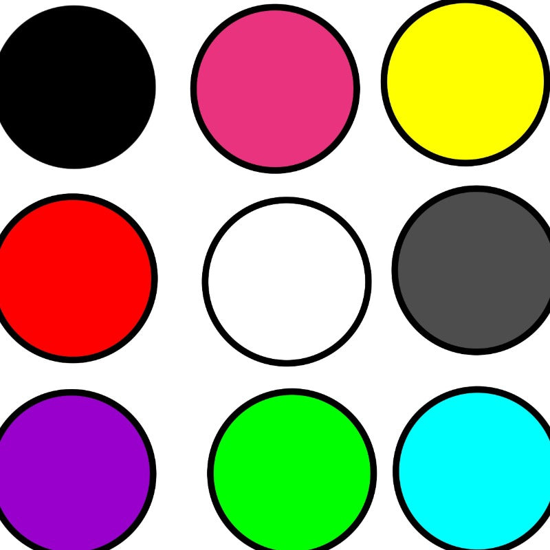 Color options for a solid color spare tire cover in black, pink, yellow, red, white, gray, purple, green, turquoise 