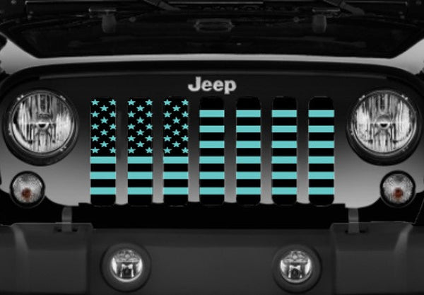 Platinum Black and Teal American Flag Grille Insert