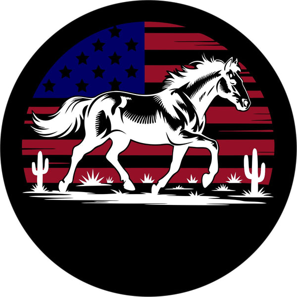 Bronco Horse with American Flag Spare Tire Cover for Jeep, Bronco, RV, Camper, Trailer, & More