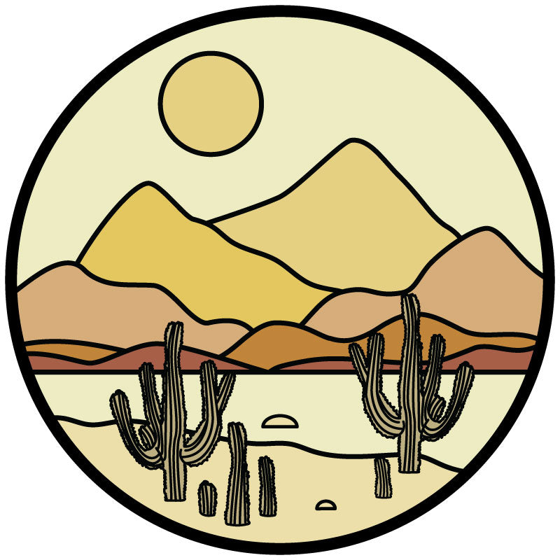 Flat earth tone colored desert landscape with cactus spare tire cover design
