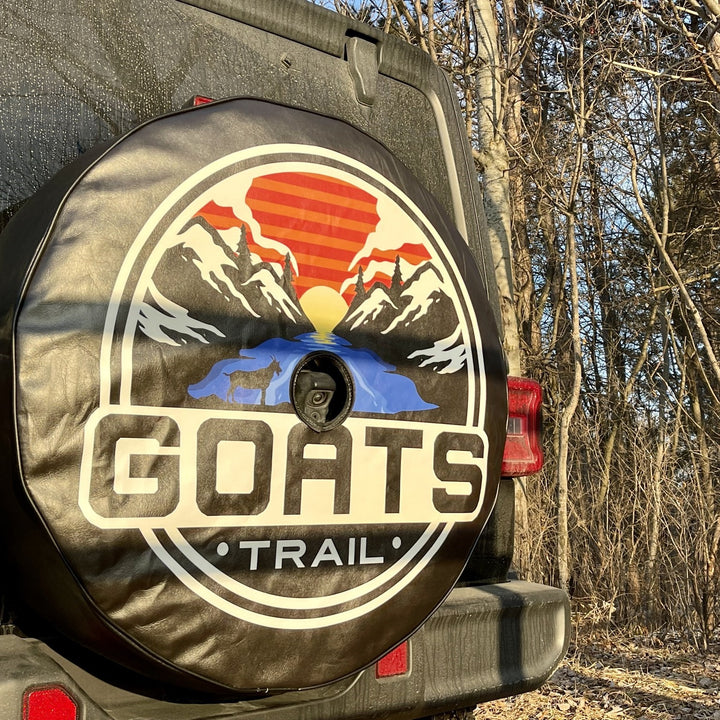 Tire cover with business logo design to show our custom spare tire cover designs