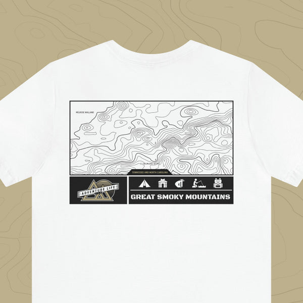 Great Smoky Mountains National Park - Adventure Life Trail Topographic Garment Dyed Tee