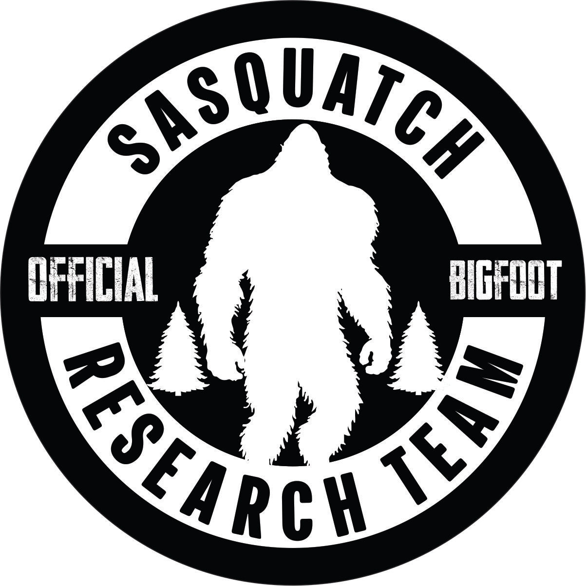 Official Bigfoot Sasquatch Research Team spare tire cover with a silhouette of bigfoot in the center.