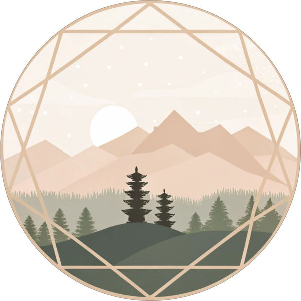 Pastel Gradient Geometric Mountain Landscape with Sun Spare Tire Cover for Jeep, Bronco, RV, Camper, Trailer, & More