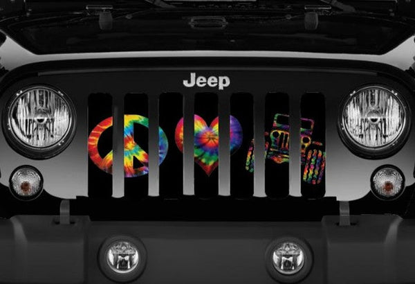 Peace, Love, Jeep Tie Dye Print Grille Insert