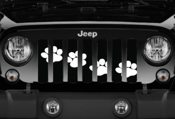 Platinum Puppy Paw Prints - White Diagonal Grille Insert