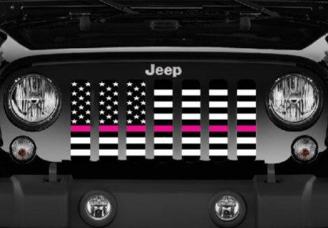 Black and White Fight Like a Girl Pink Line Grille Insert