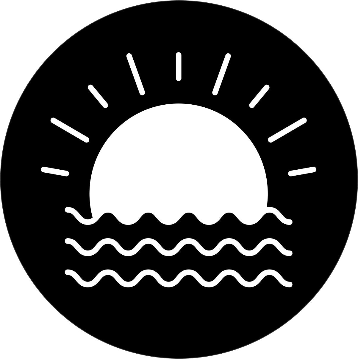 A simple sun sitting and setting on the water spare tire cover design.