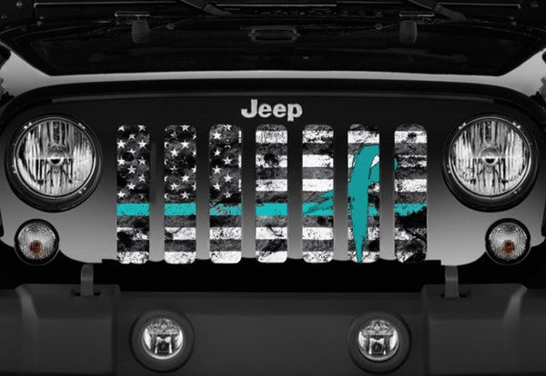 Teal Ribbon Tactical American Flag Grille Insert