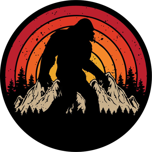 Vintage Retro Sasquatch ( no vehicle silhouette ) Spare Tire Cover for Any Make, Model Vehicle