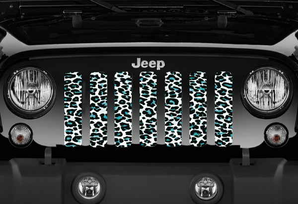 Platinum Teal White Leopard Print Grille Insert