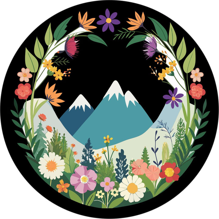Beautiful Ornate Floral illustration mocked up to show an example on a black vinyl spare tire cover