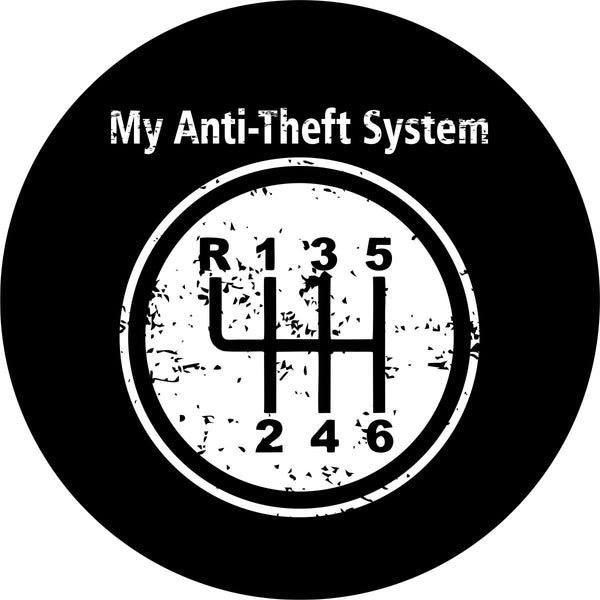 My anti-theft system and a diagram of a stick shift manual transmission spare tire cover design