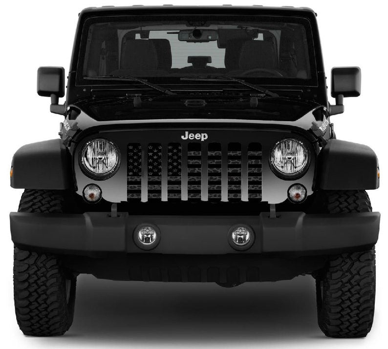 American Flag Dark Gray and Black Leopard Stripes Grille Inserts for Jeep