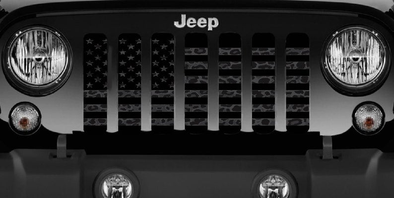 American Flag Dark Gray and Black Leopard Stripes Grille Inserts for Jeep