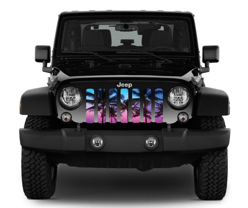 Purple and Pink Ombre Beach Palm Tree Jeep Grille Insert