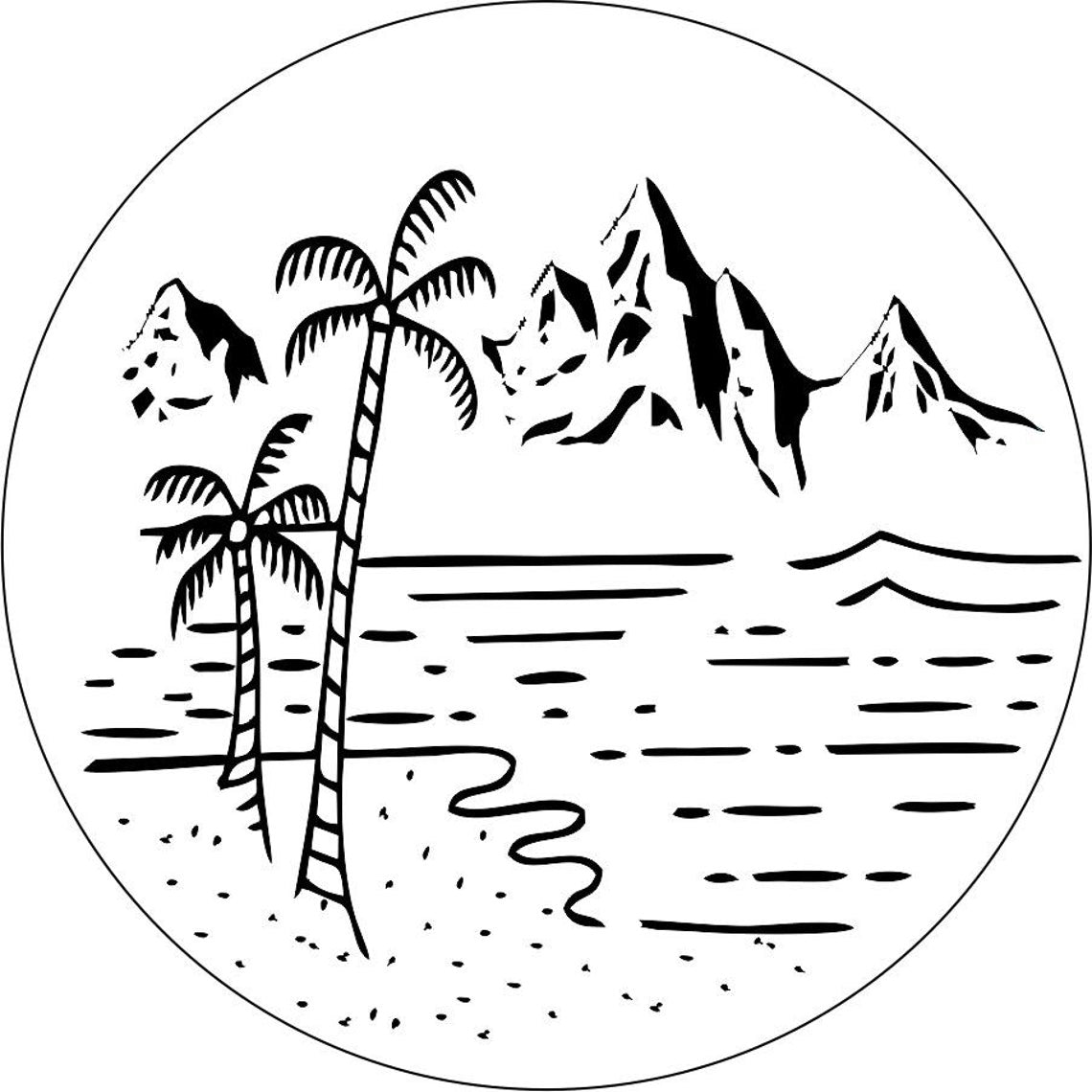 Beach with Palm Trees and Mountains Custom Spare Tire Cover (any color)