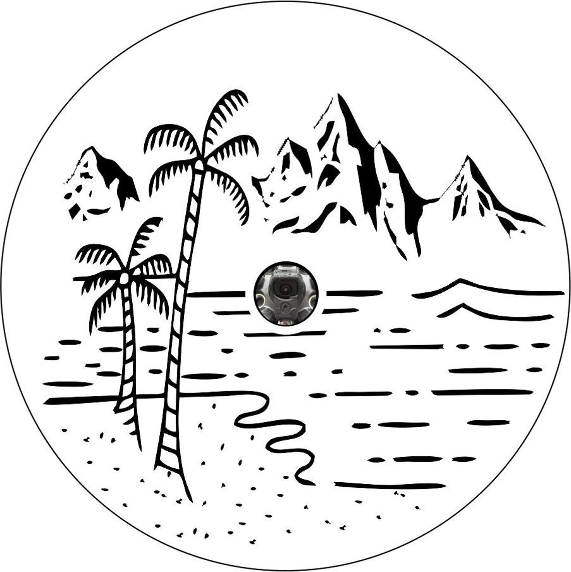 Beach with Palm Tress and Mountains (any color)