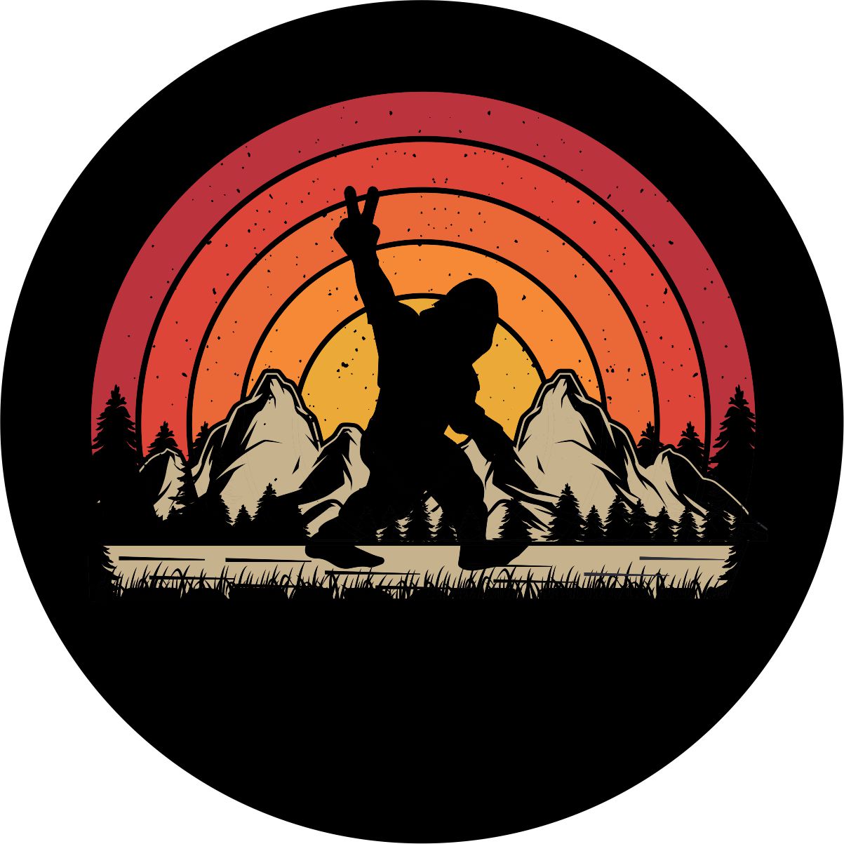 Bigfoot Peace Out Retro Sun Spare Tire Cover for Jeep, RV, Bronco, Camper, Trailer, & More