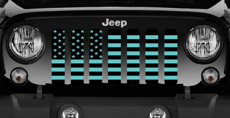 Black and Teal American Flag Jeep Grille Insert