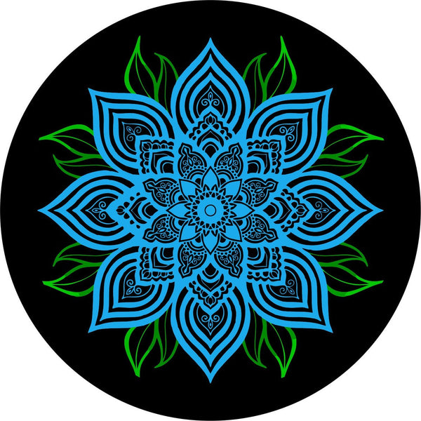 Blue Mandala Flower with Green Leaves