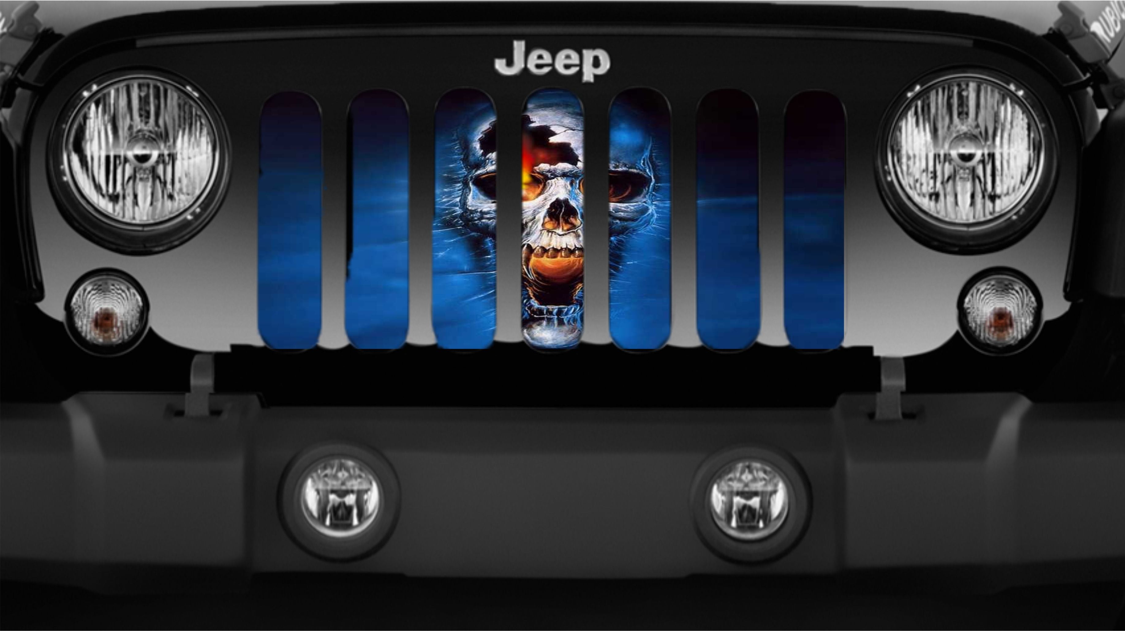 Blue Skull Design Jeep Grille Insert