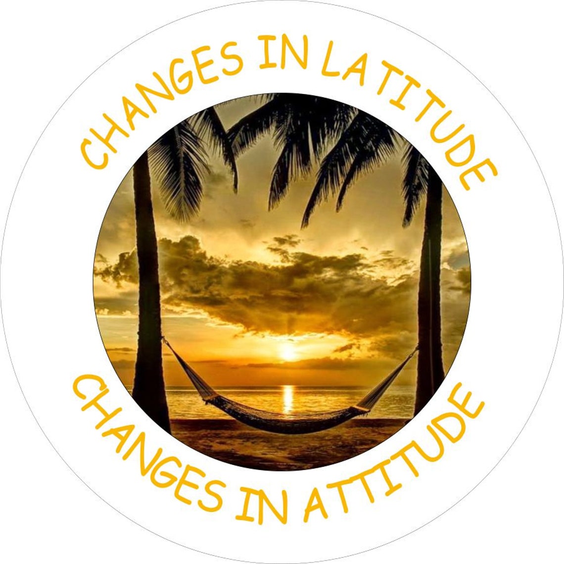 Changes in latitude changes in attitude beach and hammock scene design for a white vinyl spare tire cover 