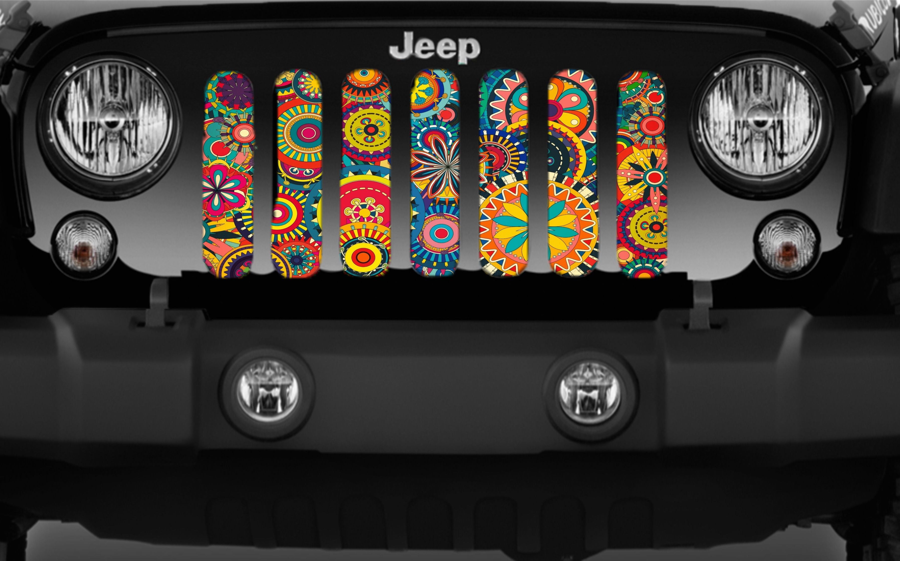 Bright & Funky Colorful Mandala Jeep Grille Insert