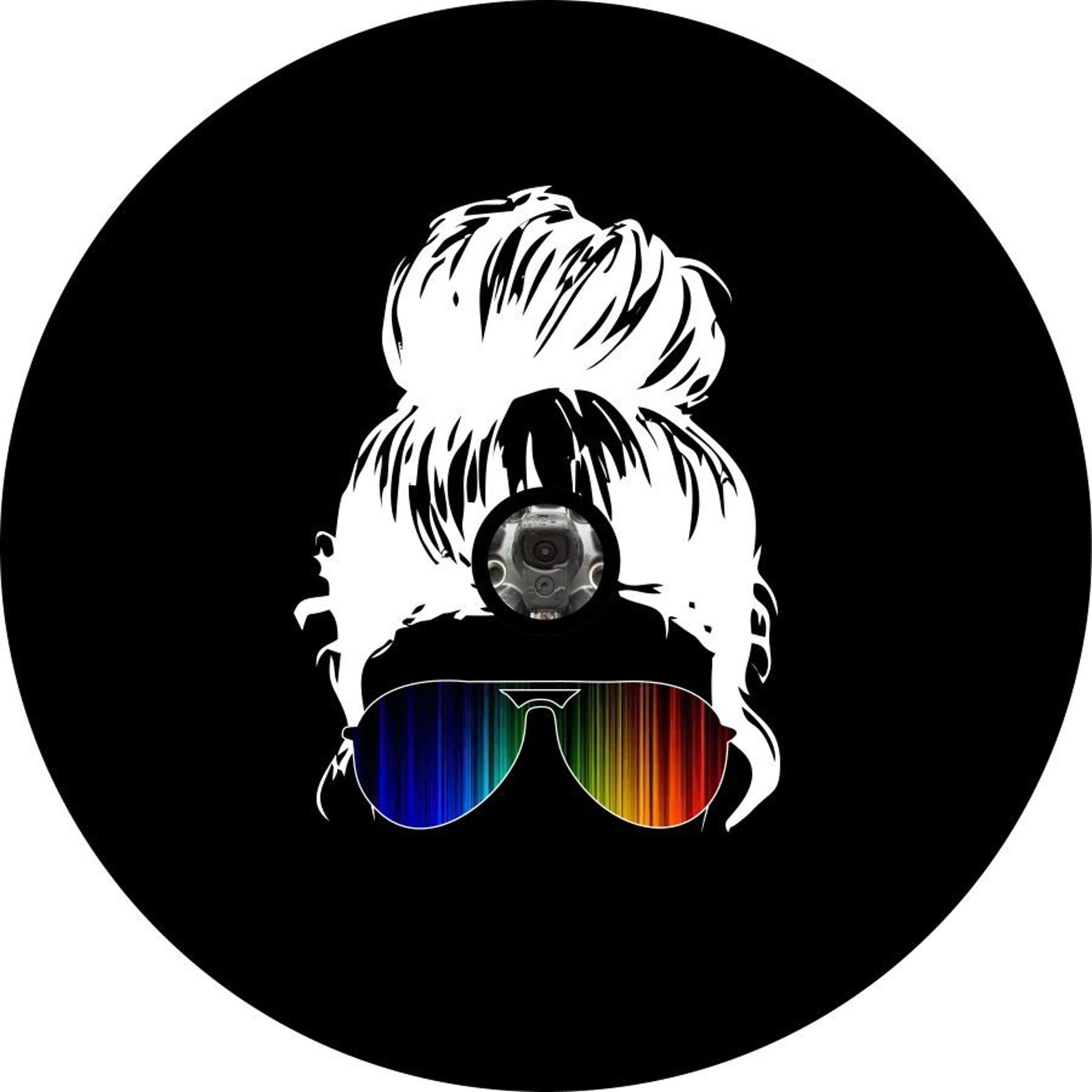 Messy Bun Girl with Rainbow Sunglasses