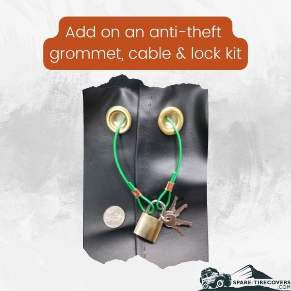 Picture of the anti-theft grommet and lock system that you can order with your custom spare tire cover from spare-tirecovers.com
