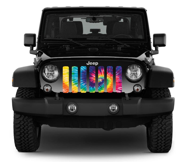 multicolored tie dye design for a mesh Jeep grille insert