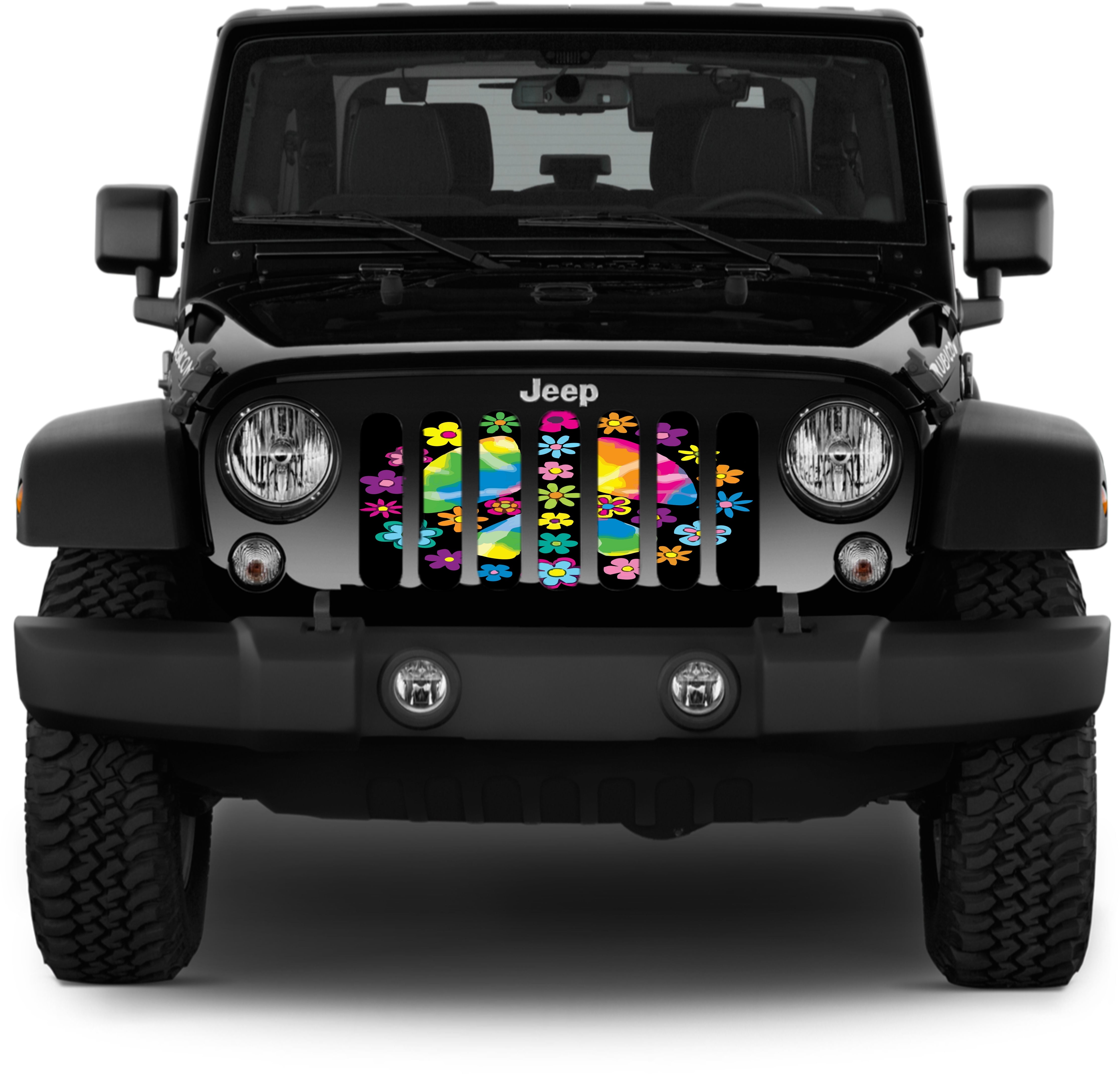 Hippie Peace Sign with Flowers Jeep Grille Insert