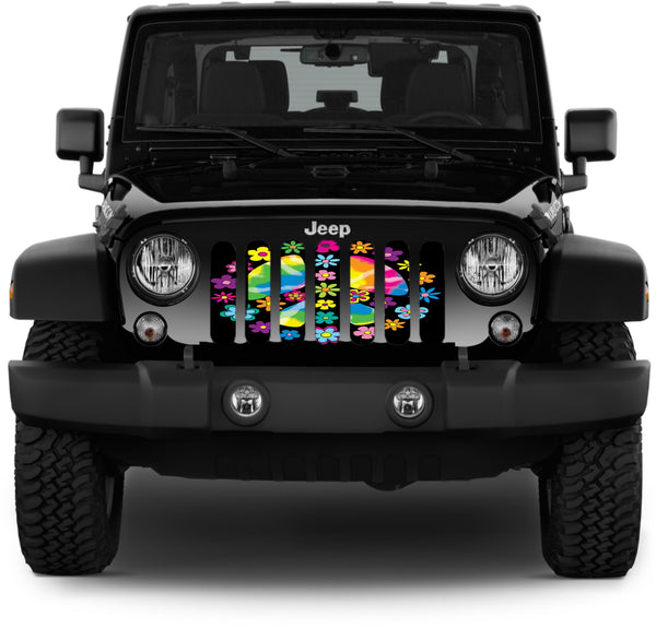 Hippie Peace Sign with Flowers Jeep Grille Insert