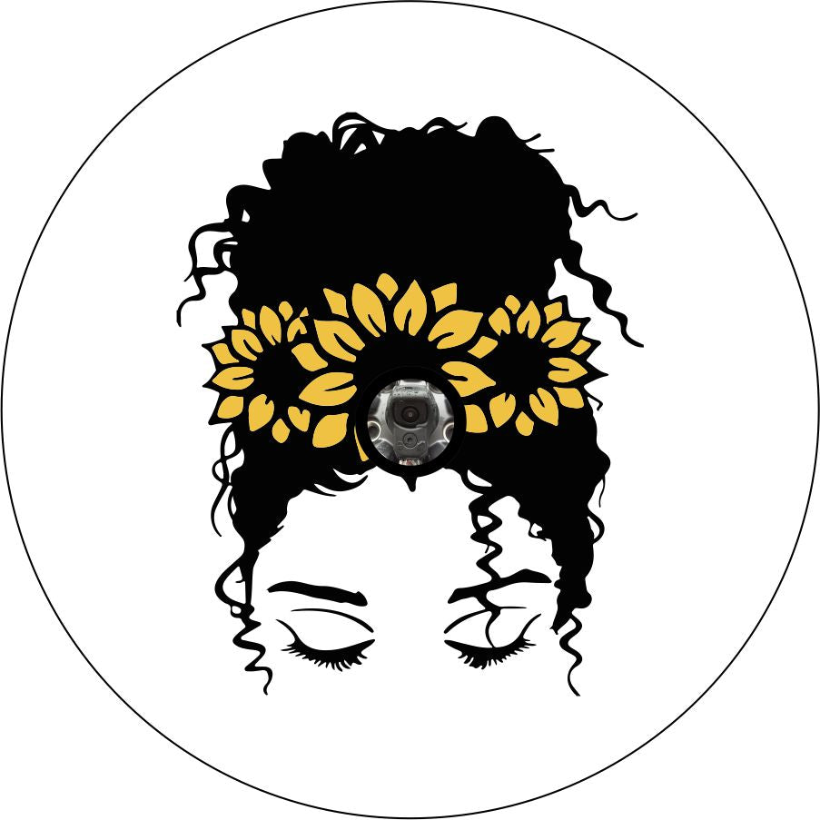Messy Bun Curly Hair Girl with Sunflower Crown