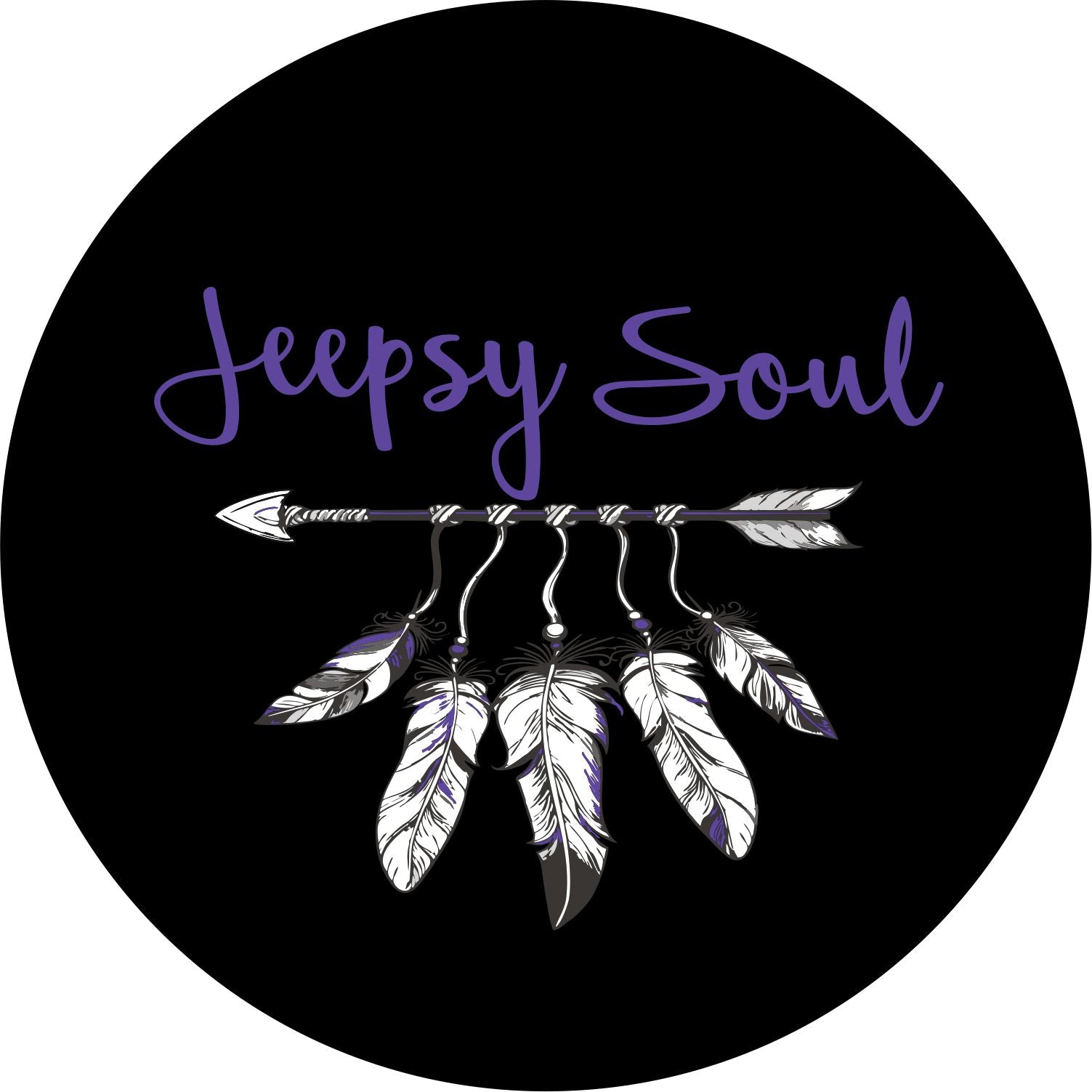Jeepsy Soul with an Arrow and feather spare tire cover for Jeep design in purple