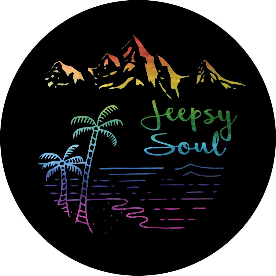 Jeepsy Soul Scene Spare Tire Cover for Jeep Wrangler, Jeep Liberty & More - Rainbow Tropical mountain scene