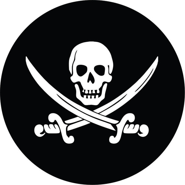 Black with white Jolly Roger Pirate Skull & Swords Tire Cover for Jeep, Camper & More