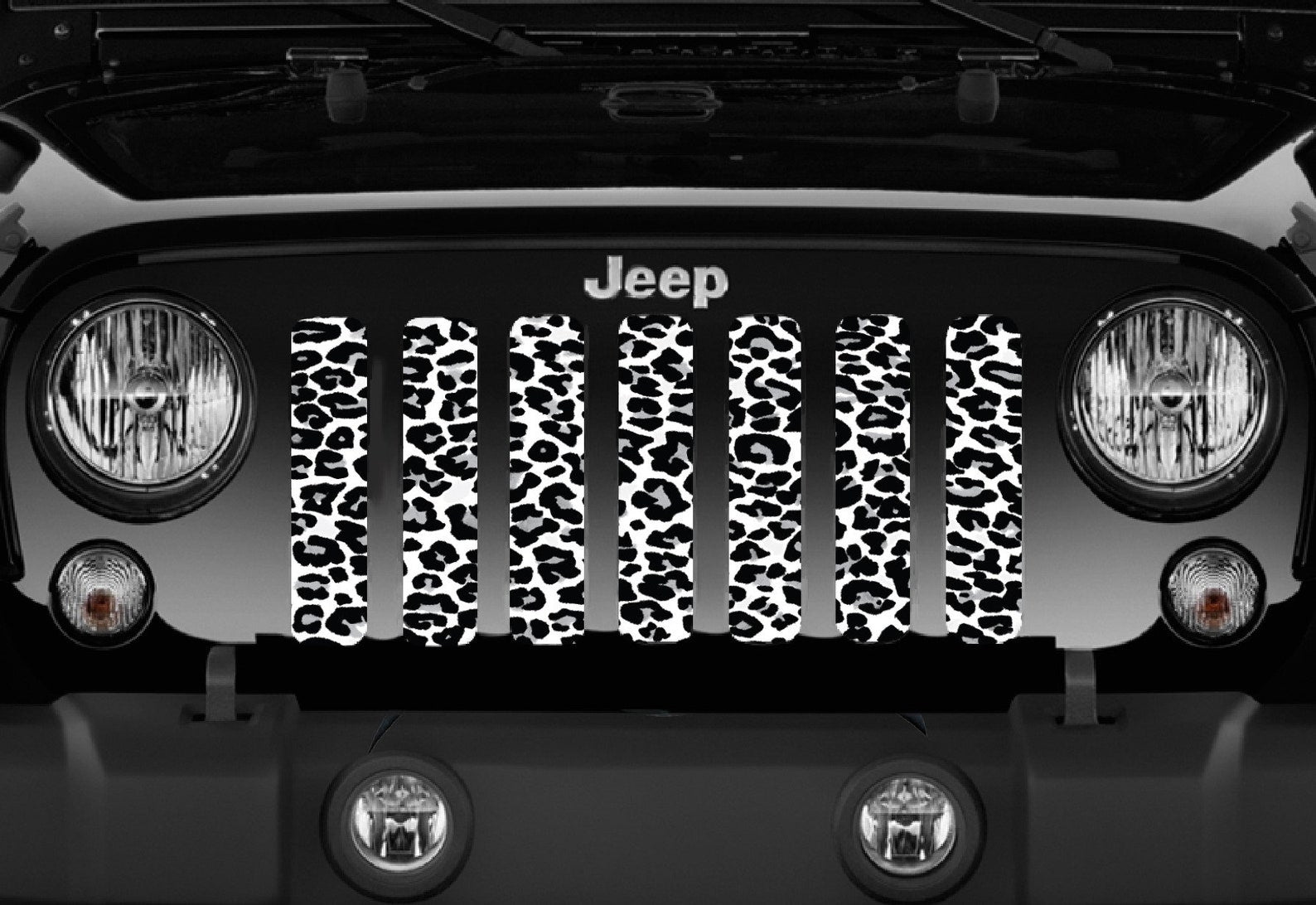 Leopard Cheetah White Spots Print Jeep Grille Insert