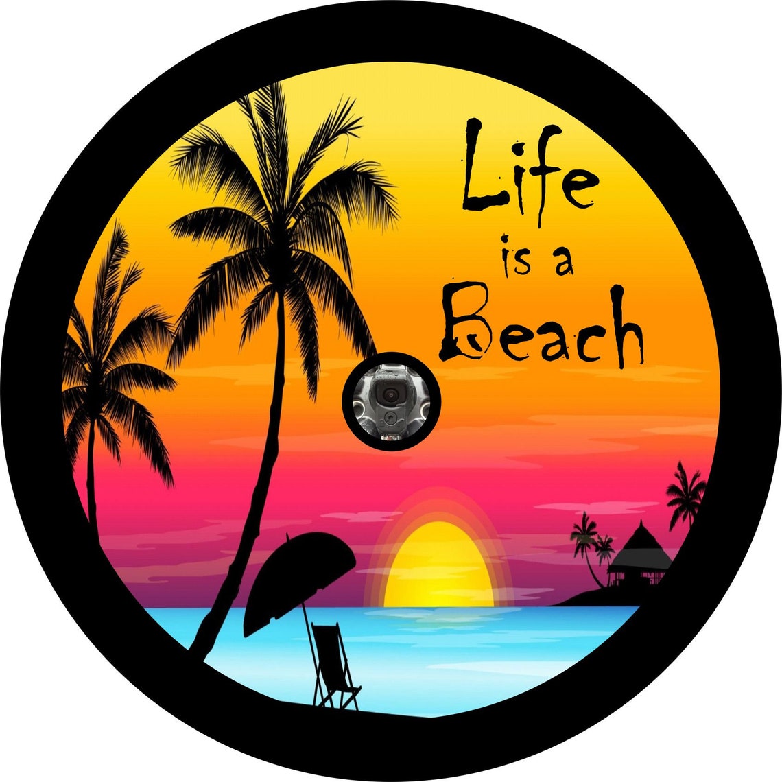 Life is a Beach Sunset Scene Spare Tire Cover for Jeep, Bronco, Campers, RV, & More