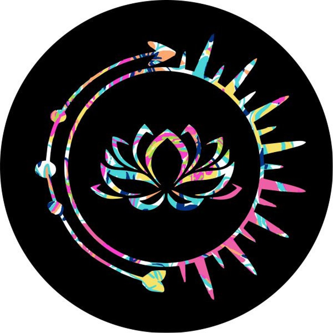 Lotus Flower Tie Dye Inside Sun With Arrow Spare Tire Cover - For Any