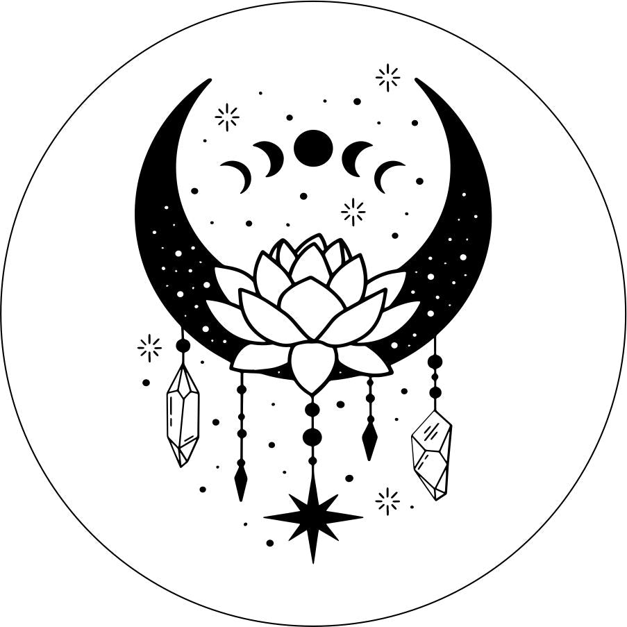 Mandala Moon with Lotus Flower + Crystals