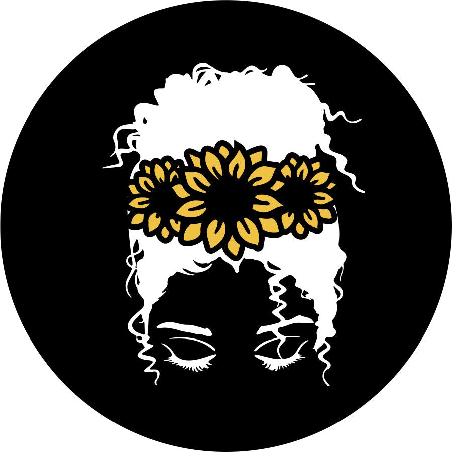 Messy Bun Curly Hair Girl with Sunflower Crown