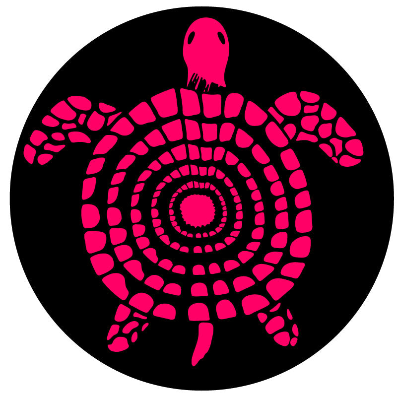 Sea turtle geometric designed Tuscadero pink spare tire cover graphic intended for a black vinyl