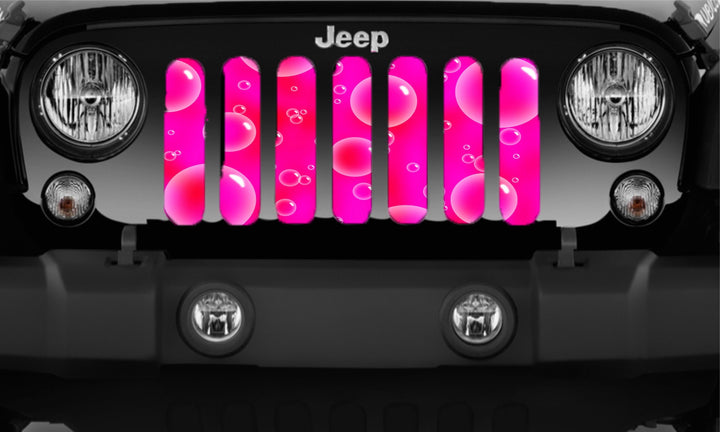 close up of Pink Bubbles Grille Insert Design for Jeep