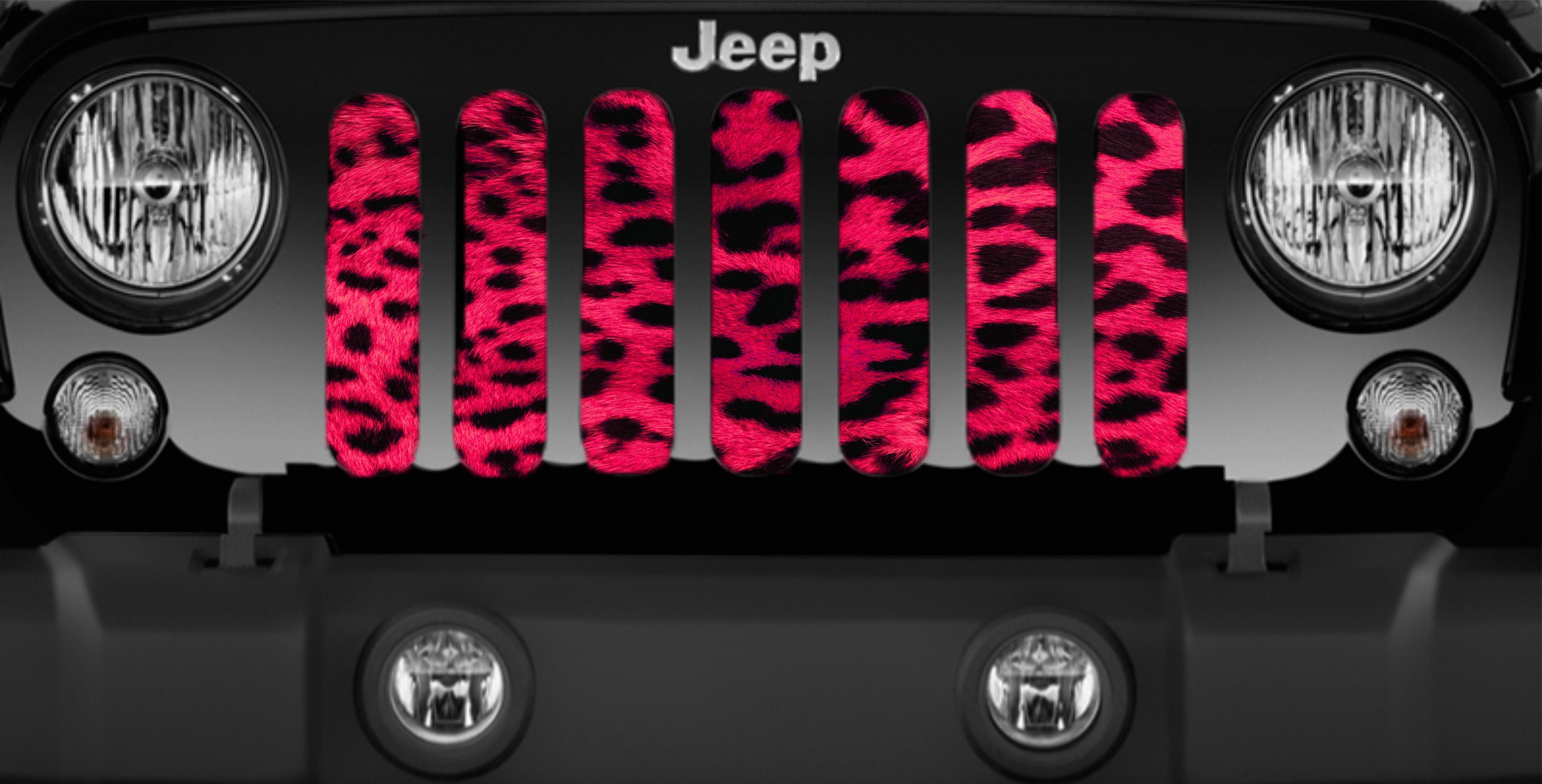 Close Up of a Pink Leopard Cheetah Animal Print Mesh Grille Insert for Jeep