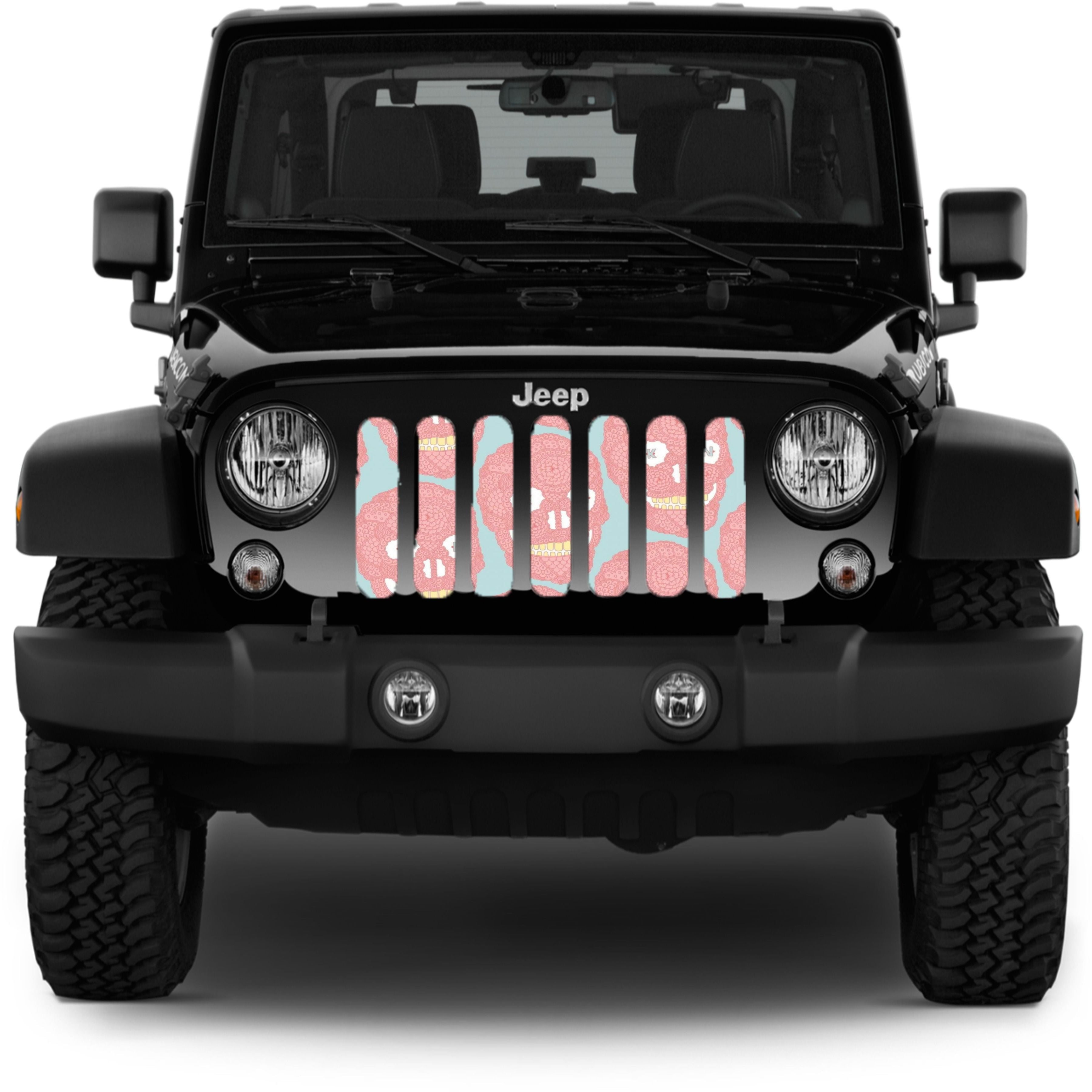 Unique pink mandala sugar skull pattern for your mesh grille insert for Jeep. 