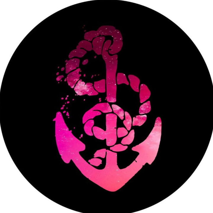 Tuscadero pink ombre anchor and rope spare tire cover design on black vinyl