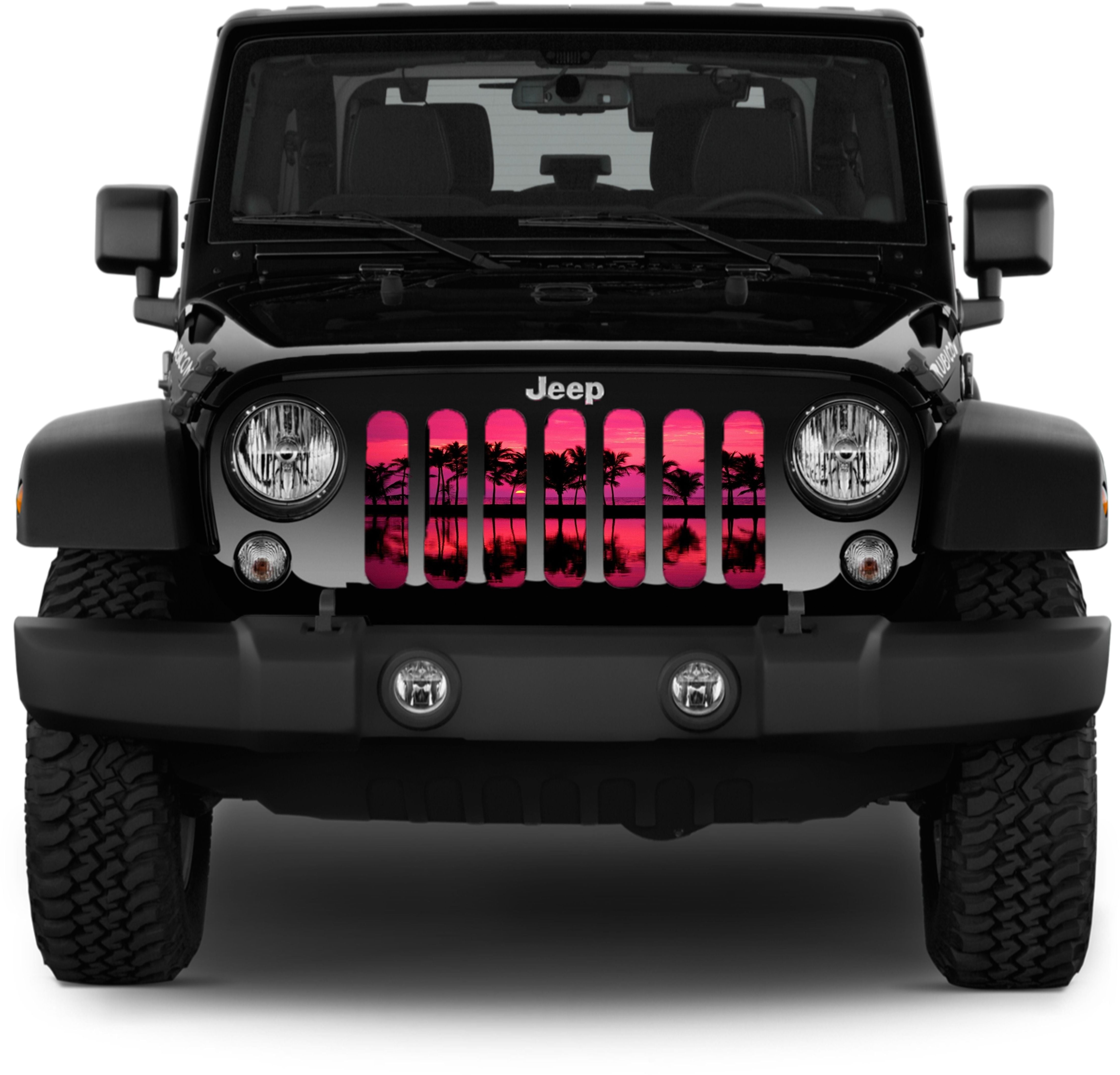Tropical Pink Sunset & Palm Trees Jeep Mesh Grille Insert